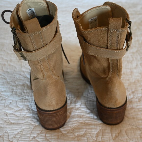 Rocket Dog Max Suede Biker Cognac Tan Lace Up Buckle Women Ankle Boots Sz 10 M - Picture 2 of 8